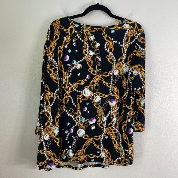 Antthony Womens Plus 1X Chain & jewels Tunic Top V Neck Stretch Shirt 3/4 Sleeve - Picture 9 of 11